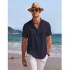 imageCOOFANDY Mens Linen Henley Shirt Short Sleeve Casual Summer Beach Hippie T ShirtsNavy Blue