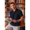 imageCOOFANDY Mens Linen Henley Shirt Short Sleeve Casual Summer Beach Hippie T ShirtsNavy Blue