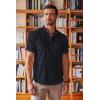 imageCOOFANDY Mens Linen Henley Shirt Short Sleeve Casual Summer Beach Hippie T ShirtsNavy Blue