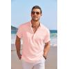 imageCOOFANDY Mens Linen Henley Shirt Short Sleeve Casual Summer Beach Hippie T ShirtsPink