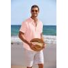imageCOOFANDY Mens Linen Henley Shirt Short Sleeve Casual Summer Beach Hippie T ShirtsPink