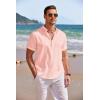 imageCOOFANDY Mens Linen Henley Shirt Short Sleeve Casual Summer Beach Hippie T ShirtsPink