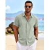 imageCOOFANDY Mens Linen Shirts Short Sleeve Casual Shirts Button Down Shirt for Men Beach Summer Wedding ShirtLight Green