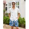 imageCOOFANDY Mens Linen Shorts Casual Elastic Waist Drawstring Summer Beach ShortsBlue Palm Leaf