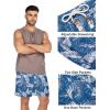 imageCOOFANDY Mens Linen Shorts Casual Elastic Waist Drawstring Summer Beach ShortsBlue Palm Leaf