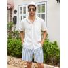 imageCOOFANDY Mens Linen Shorts Casual Elastic Waist Drawstring Summer Beach ShortsBlue Stripe