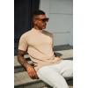 imageCOOFANDY Mens Mock Neck T Shirt Short Sleeve Slim Fit Basic Casual TShirts Solid Color Pullover TeeAkhaki