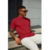 imageCOOFANDY Mens Mock Neck T Shirt Short Sleeve Slim Fit Basic Casual TShirts Solid Color Pullover TeeAwine Red