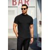 imageCOOFANDY Mens Mock Turtleneck Sweater Short Sleeve Turtle Neck Sweaters Casual Ribbed Knitted Pullover Tops Solid Basic TeeAblack
