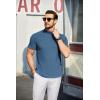 imageCOOFANDY Mens Mock Turtleneck Sweater Short Sleeve Turtle Neck Sweaters Casual Ribbed Knitted Pullover Tops Solid Basic TeeDark Blue