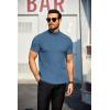 imageCOOFANDY Mens Mock Turtleneck Sweater Short Sleeve Turtle Neck Sweaters Casual Ribbed Knitted Pullover Tops Solid Basic TeeDark Blue