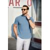 imageCOOFANDY Mens Mock Turtleneck Sweater Short Sleeve Turtle Neck Sweaters Casual Ribbed Knitted Pullover Tops Solid Basic TeeLight Blue