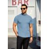 imageCOOFANDY Mens Mock Turtleneck Sweater Short Sleeve Turtle Neck Sweaters Casual Ribbed Knitted Pullover Tops Solid Basic TeeLight Blue