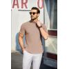 imageCOOFANDY Mens Mock Turtleneck Sweater Short Sleeve Turtle Neck Sweaters Casual Ribbed Knitted Pullover Tops Solid Basic TeeLight Khaki