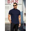 imageCOOFANDY Mens Mock Turtleneck Sweater Short Sleeve Turtle Neck Sweaters Casual Ribbed Knitted Pullover Tops Solid Basic TeeNavy Blue