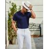 imageCOOFANDY Mens Textured Polo Shirts Short Sleeve Slim Fit Casual Button Polo TShirt Summer Collared Golf ShirtNavy Blue