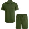 imageCOOFANDY Mens Tracksuit Casual 2 Piece Quarter Zip Polo Shirt and Shorts Set Athletic Jogging Sports OutfitsArmy Green