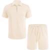 imageCOOFANDY Mens Tracksuit Casual 2 Piece Quarter Zip Polo Shirt and Shorts Set Athletic Jogging Sports OutfitsBeige
