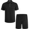 imageCOOFANDY Mens Tracksuit Casual 2 Piece Quarter Zip Polo Shirt and Shorts Set Athletic Jogging Sports OutfitsBlack