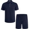 imageCOOFANDY Mens Tracksuit Casual 2 Piece Quarter Zip Polo Shirt and Shorts Set Athletic Jogging Sports OutfitsDark Blue