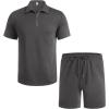 imageCOOFANDY Mens Tracksuit Casual 2 Piece Quarter Zip Polo Shirt and Shorts Set Athletic Jogging Sports OutfitsDark Grey