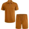 imageCOOFANDY Mens Tracksuit Casual 2 Piece Quarter Zip Polo Shirt and Shorts Set Athletic Jogging Sports OutfitsLight Brown
