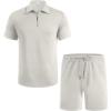 imageCOOFANDY Mens Tracksuit Casual 2 Piece Quarter Zip Polo Shirt and Shorts Set Athletic Jogging Sports OutfitsLight Grey