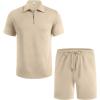 imageCOOFANDY Mens Tracksuit Casual 2 Piece Quarter Zip Polo Shirt and Shorts Set Athletic Jogging Sports OutfitsLight Khaki