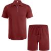 imageCOOFANDY Mens Tracksuit Casual 2 Piece Quarter Zip Polo Shirt and Shorts Set Athletic Jogging Sports OutfitsWine Red