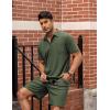 imageCOOFANDY Mens Waffle Knit Polo Shirt and Shorts Set 2 Pieces Outfits Summer Suit Casual Tracksuit with PocketsArmy Green