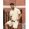 imageCOOFANDY Mens Waffle Knit Polo Shirt and Shorts Set 2 Pieces Outfits Summer Suit Casual Tracksuit with PocketsBeige