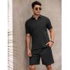 imageCOOFANDY Mens Waffle Knit Polo Shirt and Shorts Set 2 Pieces Outfits Summer Suit Casual Tracksuit with PocketsBlack