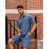 imageCOOFANDY Mens Waffle Knit Polo Shirt and Shorts Set 2 Pieces Outfits Summer Suit Casual Tracksuit with PocketsBlue