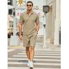 imageCOOFANDY Mens Waffle Knit Polo Shirt and Shorts Set 2 Pieces Outfits Summer Suit Casual Tracksuit with PocketsKhaki