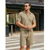 imageCOOFANDY Mens Waffle Knit Polo Shirt and Shorts Set 2 Pieces Outfits Summer Suit Casual Tracksuit with PocketsKhaki