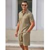 imageCOOFANDY Mens Waffle Knit Polo Shirt and Shorts Set 2 Pieces Outfits Summer Suit Casual Tracksuit with PocketsKhaki