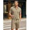 imageCOOFANDY Mens Waffle Knit Polo Shirt and Shorts Set 2 Pieces Outfits Summer Suit Casual Tracksuit with PocketsKhaki