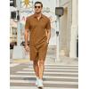 imageCOOFANDY Mens Waffle Knit Polo Shirt and Shorts Set 2 Pieces Outfits Summer Suit Casual Tracksuit with PocketsLight Brown