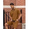imageCOOFANDY Mens Waffle Knit Polo Shirt and Shorts Set 2 Pieces Outfits Summer Suit Casual Tracksuit with PocketsLight Brown