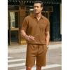 imageCOOFANDY Mens Waffle Knit Polo Shirt and Shorts Set 2 Pieces Outfits Summer Suit Casual Tracksuit with PocketsLight Brown