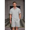 imageCOOFANDY Mens Waffle Knit Polo Shirt and Shorts Set 2 Pieces Outfits Summer Suit Casual Tracksuit with PocketsLight Grey