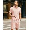 imageCOOFANDY Mens Waffle Knit Polo Shirt and Shorts Set 2 Pieces Outfits Summer Suit Casual Tracksuit with PocketsLight Pink
