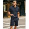 imageCOOFANDY Mens Waffle Knit Polo Shirt and Shorts Set 2 Pieces Outfits Summer Suit Casual Tracksuit with PocketsNavy Blue
