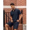 imageCOOFANDY Mens Waffle Knit Polo Shirt and Shorts Set 2 Pieces Outfits Summer Suit Casual Tracksuit with PocketsNavy Blue