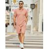 imageCOOFANDY Mens Waffle Knit Polo Shirt and Shorts Set 2 Pieces Outfits Summer Suit Casual Tracksuit with PocketsPink