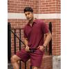 imageCOOFANDY Mens Waffle Knit Polo Shirt and Shorts Set 2 Pieces Outfits Summer Suit Casual Tracksuit with PocketsWine Red