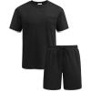 imageCOOFANDY Mens Waffle Shirt and Shorts Set 2 Piece Outfits Casual Summer Tracksuits Set with PocketsAblack