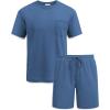 imageCOOFANDY Mens Waffle Shirt and Shorts Set 2 Piece Outfits Casual Summer Tracksuits Set with PocketsBlue