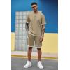 imageCOOFANDY Mens Waffle Shirt and Shorts Set 2 Piece Outfits Casual Summer Tracksuits Set with PocketsKhaki
