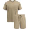 imageCOOFANDY Mens Waffle Shirt and Shorts Set 2 Piece Outfits Casual Summer Tracksuits Set with PocketsKhaki